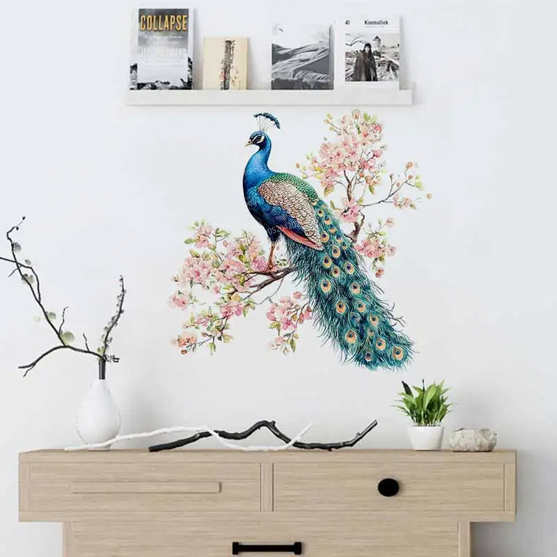 

Blue Peacock Feather Vinyl Wall Stickers Waterproof for Bathroom Toilet Living Room Cabinet Refrigerator Home Decor AA404
