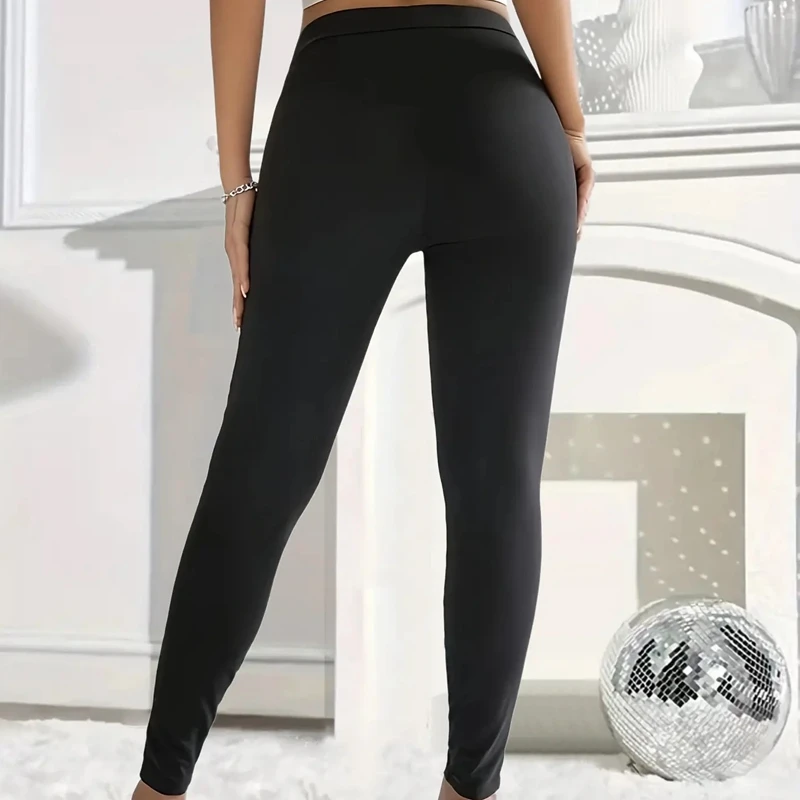 Plus Size Women\'s Sequin Tight Pants Elegant Solid Color Yoga Tight Leggings