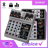 Mezclador de Audio profesional de 4 y 5 canales, consola mezcladora de karaoke portátil DJ con interfaz USB, tarjeta de sonido BT 48V, PC, MP3, grabación de DJ