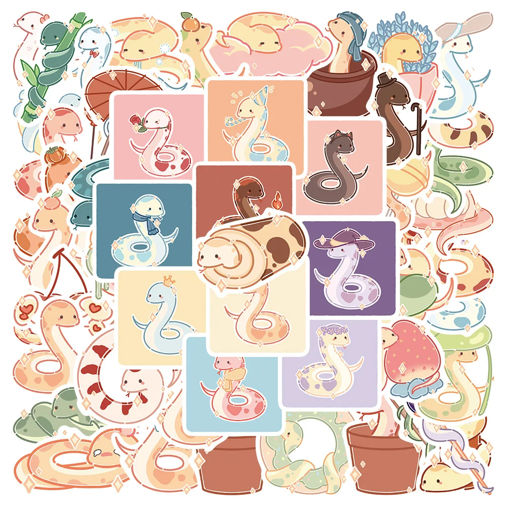 

50PCS Kawaii Cute Snake Cartoon Stickers DIY Phone Snowboard Laptop Luggage Fridge Guitar Graffiti Waterproof Classic Sticker