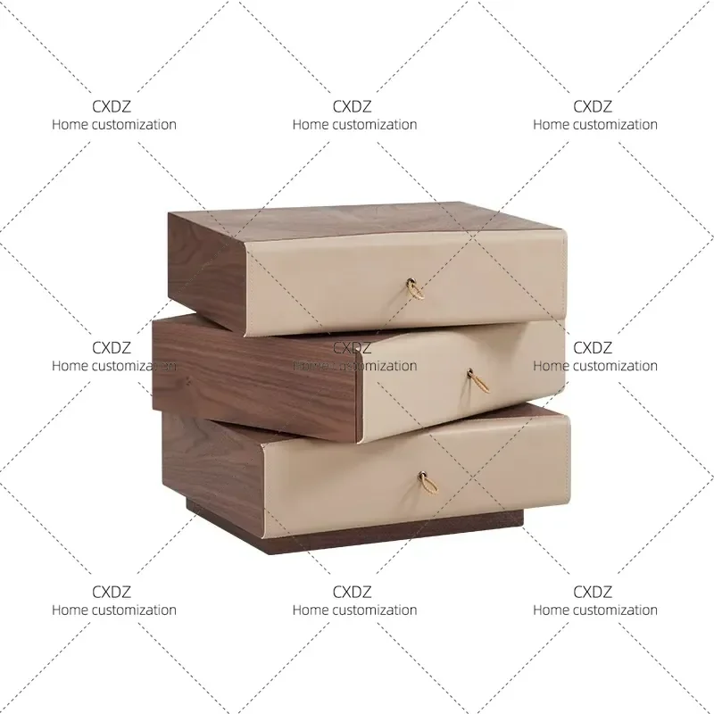 Italian Minimalist Solid Wood Bedside Table Rotating 3 Drawer High End Light Luxury Retro Bedroom Nightstand Chest