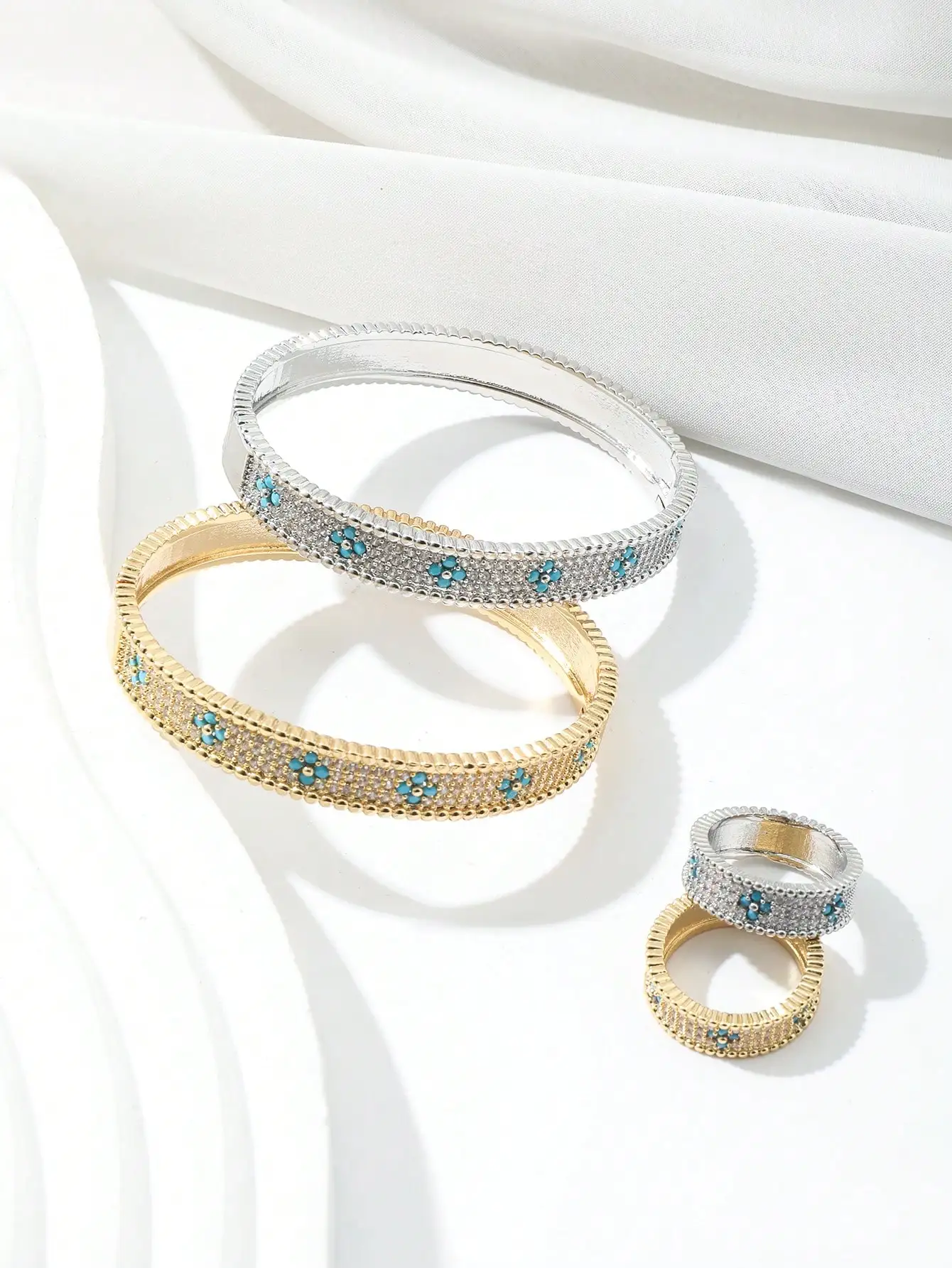 1 European and American new Lansondo row full zirconium fashion bracelet ring set