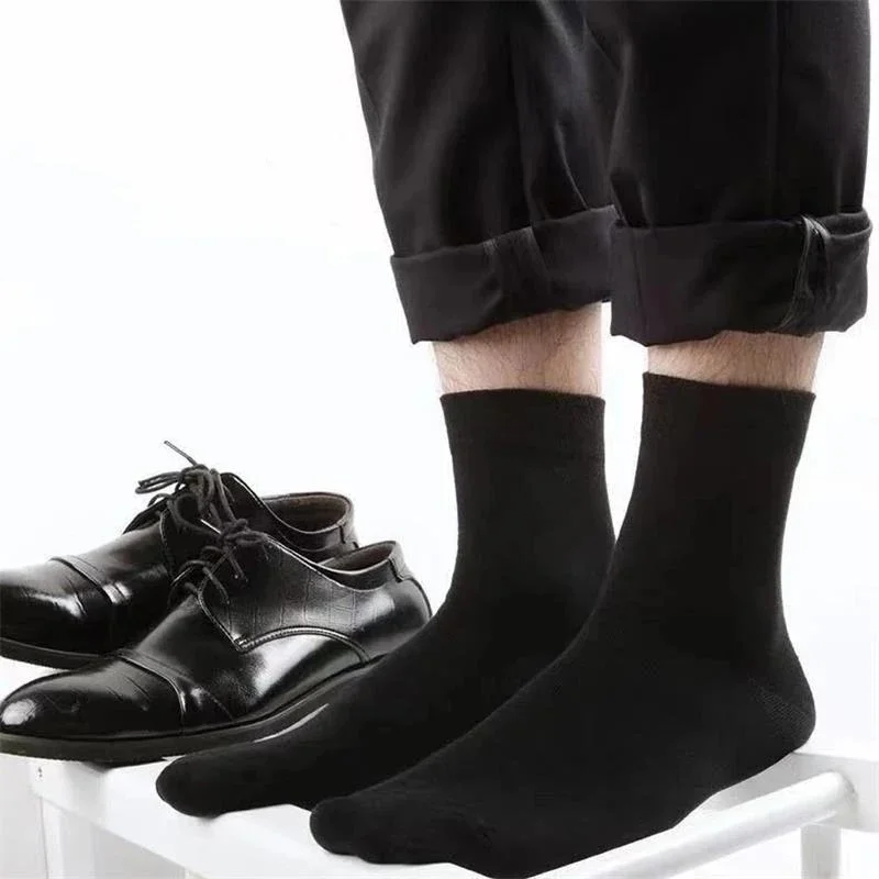 Calcetines de tubo medio para hombre, medias clásicas de negocios, suaves, transpirables, desodorantes, antibacterianos, informales, color negro,