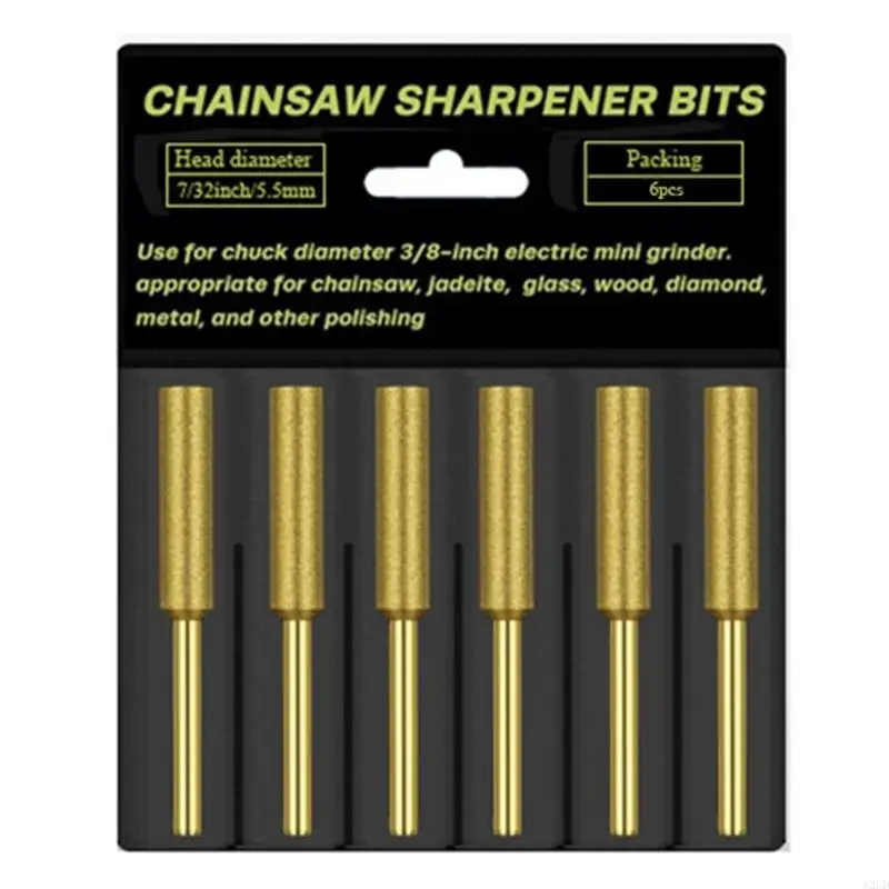 A2UD 6Pieces High Hardness Chainsaw Sharpening Stone Grinding Heads Strong Toughness Diamond Chain Saw Sharpener Tool