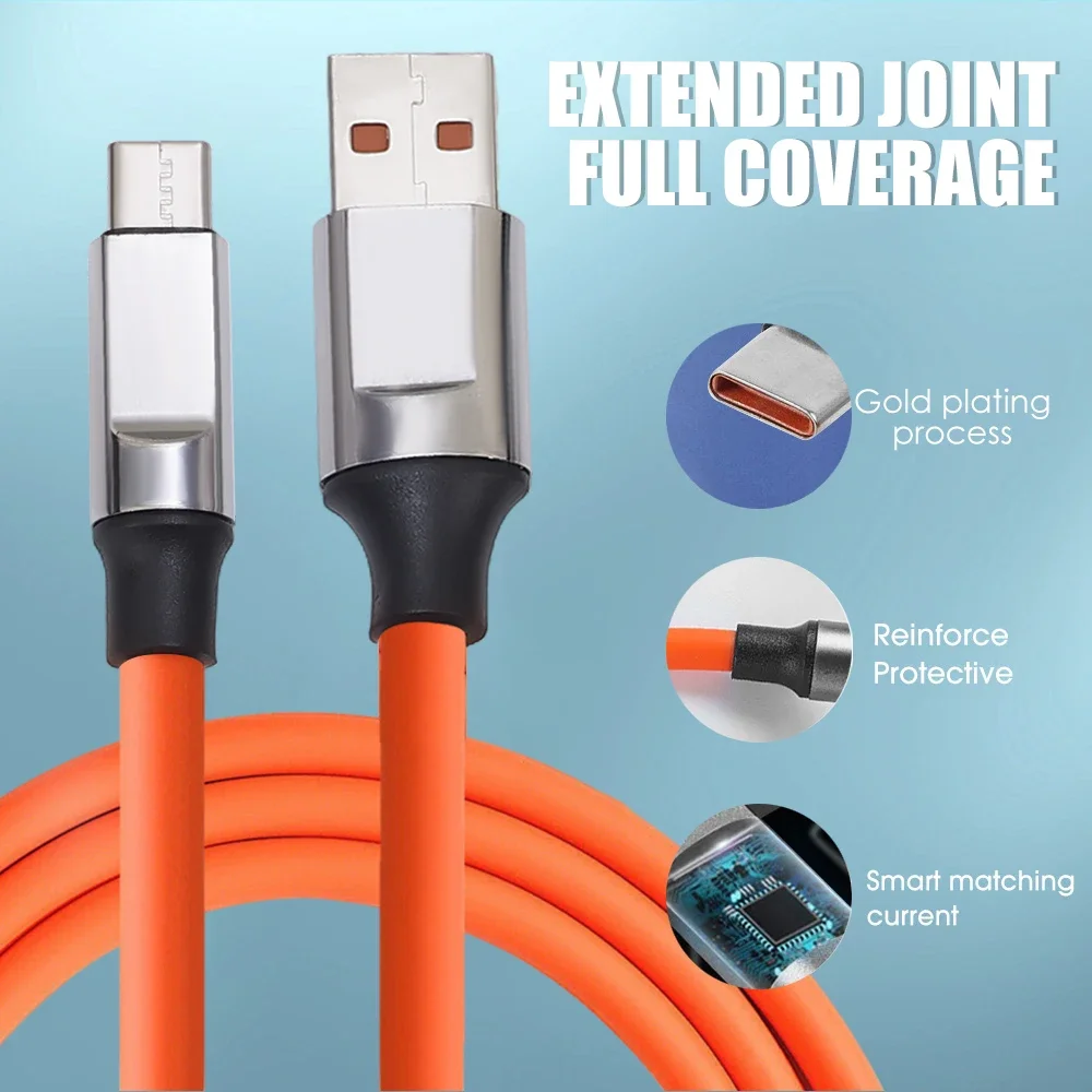 USB A To Type-C Quick Charge Zinc alloy Liquid Silicone Cable Mobile Phones Tablet Laptop Universal USB C Fast Charging Cord