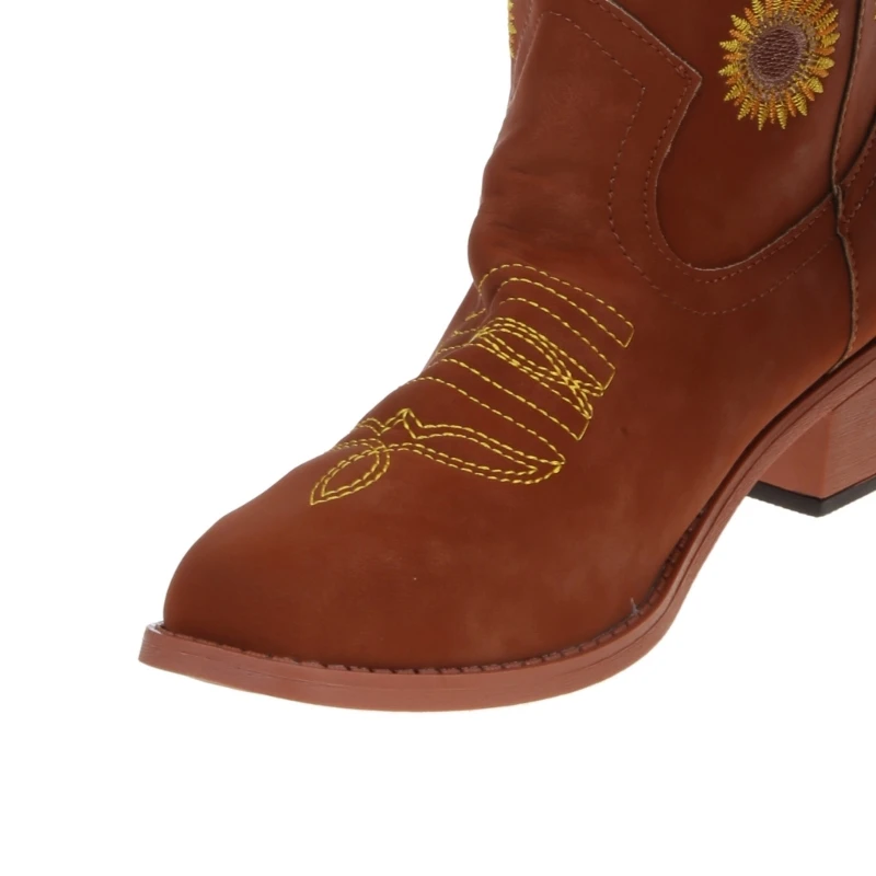 Womens Embroidered Sweet Cowboy Cowgirl Retro Western Chunky Calf for Birthday Gift Dropship