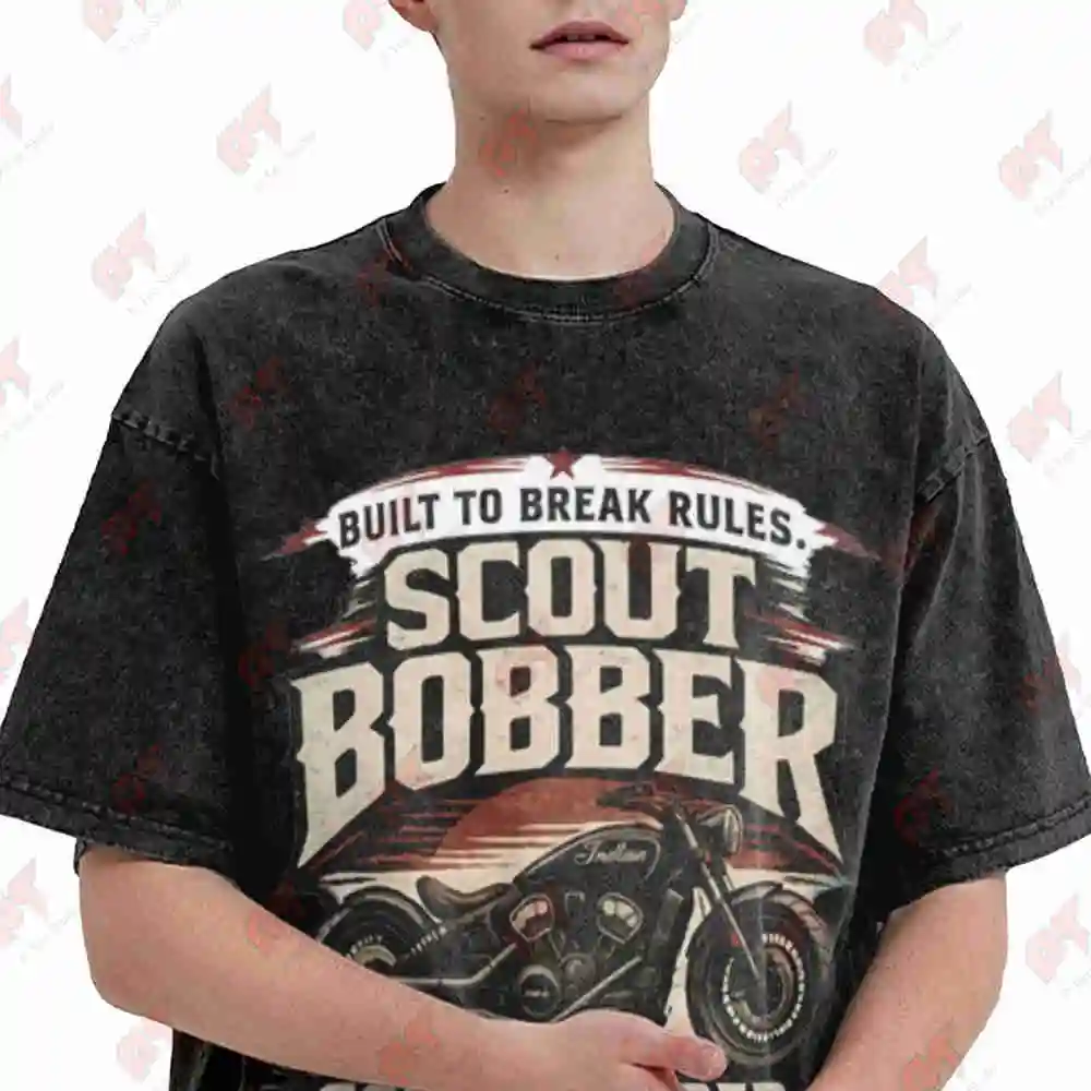 Stripped Bobber Heritage Cruiser Bike Vintage Washed Tee Pure Cotton T-Shirt