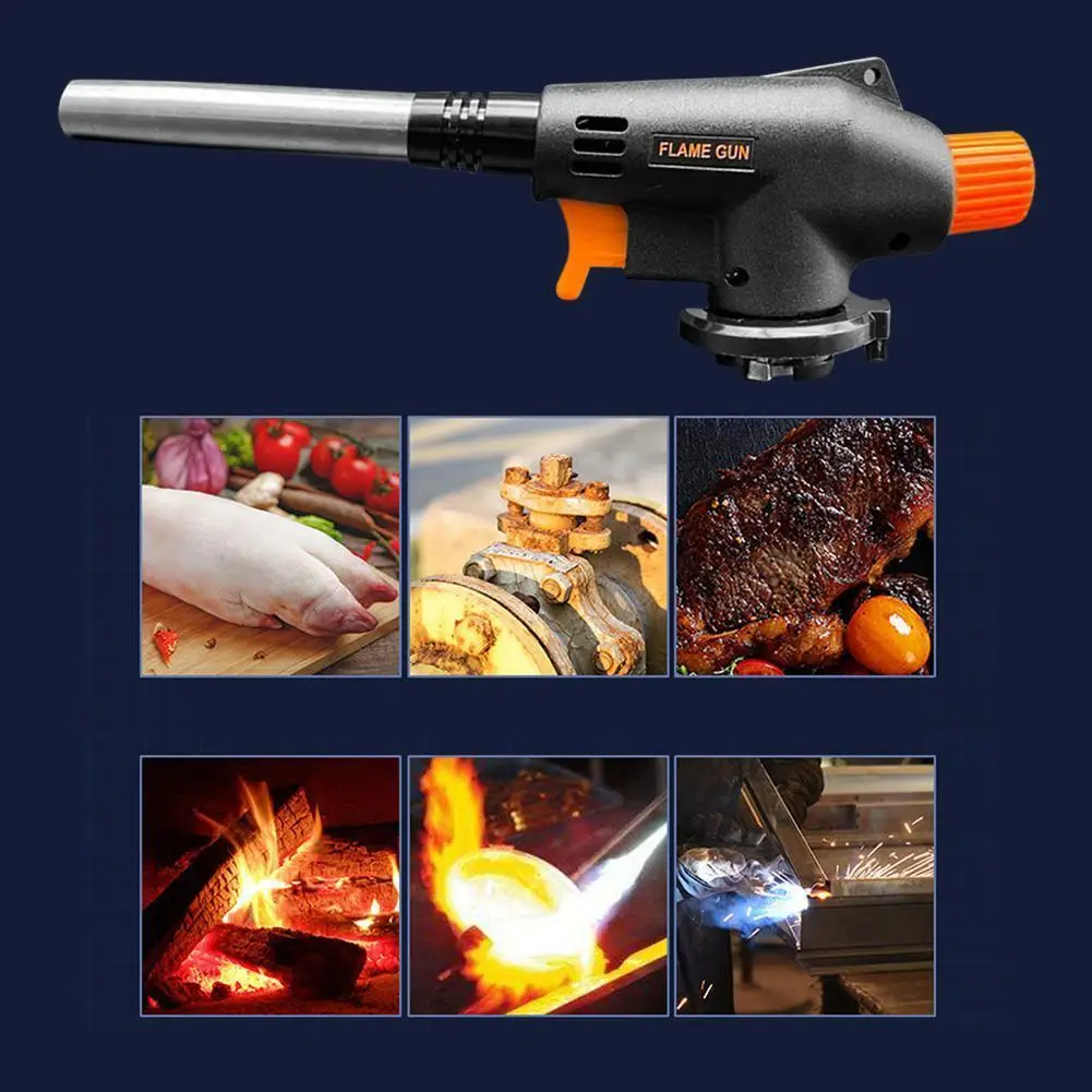 Butane Torch Head Flame Thrower with Adjustable Flame 1300℃ Welding Gas Burner for Outdoor Camping BBQ Picnic Hiking