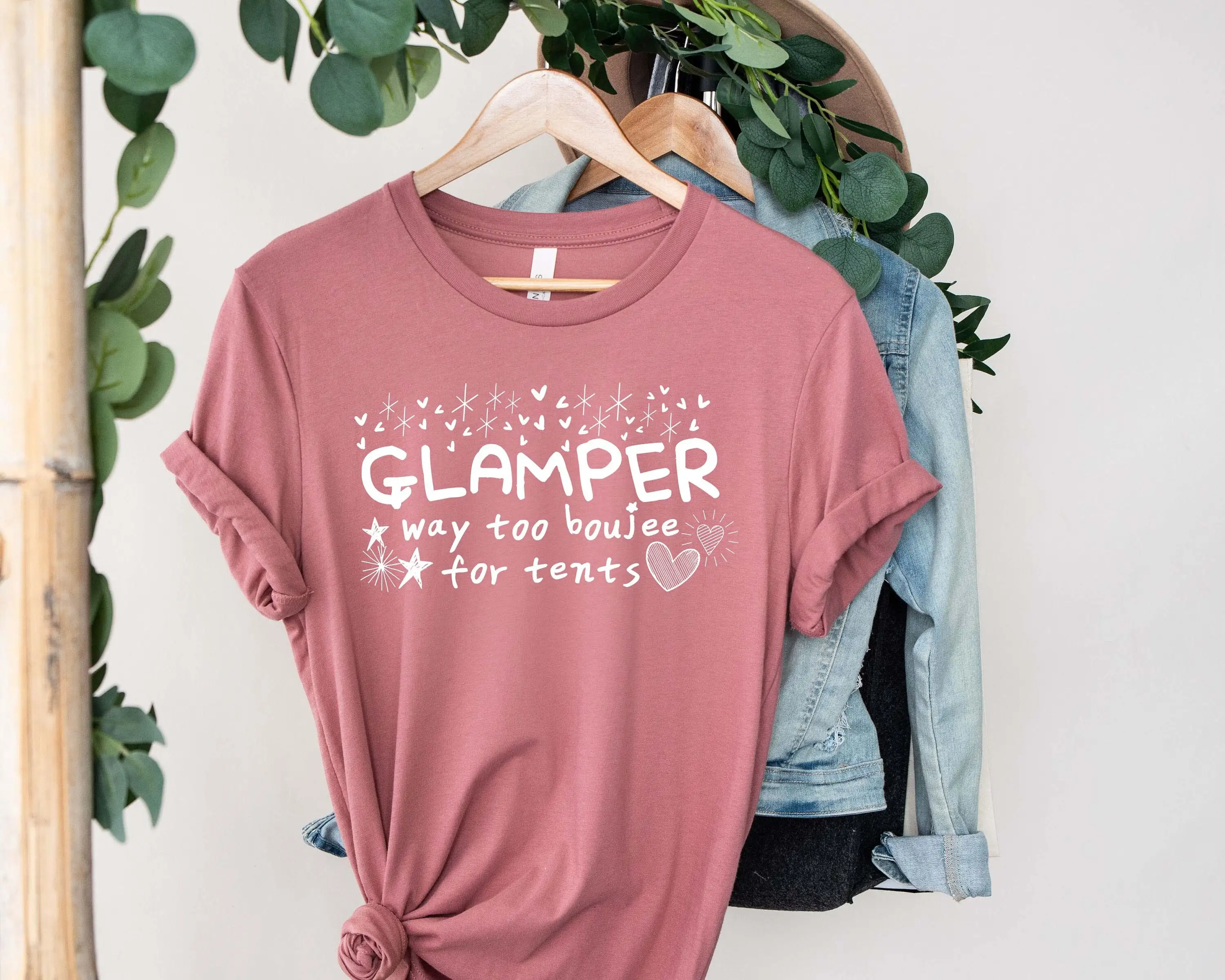 Glamper Way Too Boujee For Tents Camping T Shirt Glamping Wife Mom Hiking Nature Lover Rv