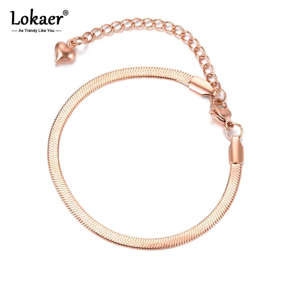 Lokaer Titanium Stainless Steel Snake Chain Thin Bransoletki dla kobiet Dziewczyny Rose Gold Plated Bohemia Party Blade Bransoletka B18075