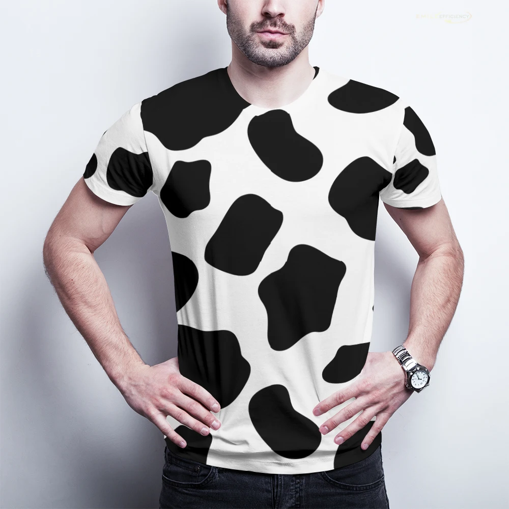 Summer Men's Clothing, Fun 3D Printed Cow Pattern Breathable Personality Men's T-shirt, Cute Crew-neck Children's Tops Harajuku