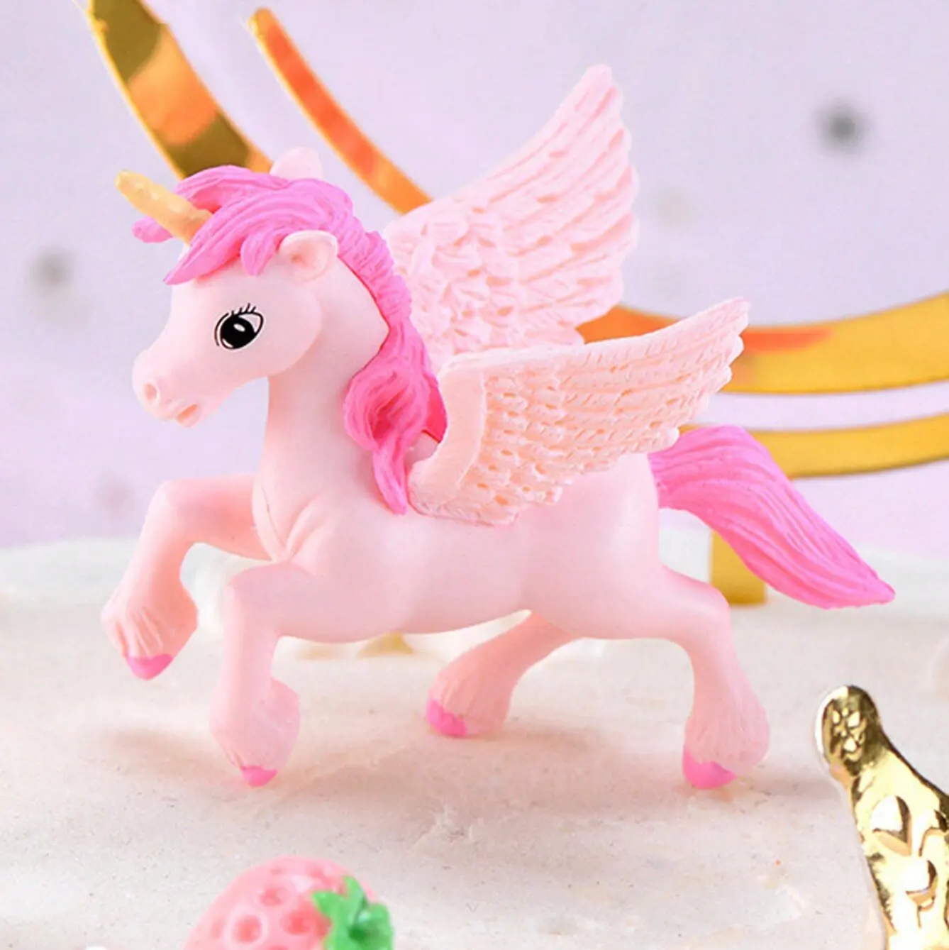 4 Stück/1 Stück Einhorn-Kuchenaufsatz, Miniatur-Pegasus-Regenbogenfigur, Mädchen-Frau, Engelsflügel, Geburtstag, Hochzeitstorte, Dekoration – Detail 3
