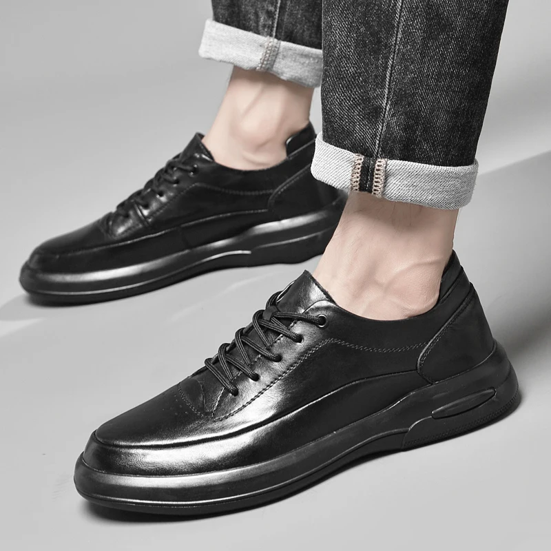 

Кожаные туфли со склеенными швами, уличные черные модные мужские оксфорды премиум-класса на шнуровке