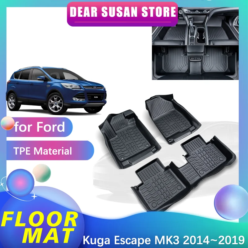 

Car Floor Mat for Ford Kuga Escape MK3 Vignale ST-Line 2013~2019 2015 Tray Liner TPE Pad Custom Full Cover Carpet Rug Accessorie