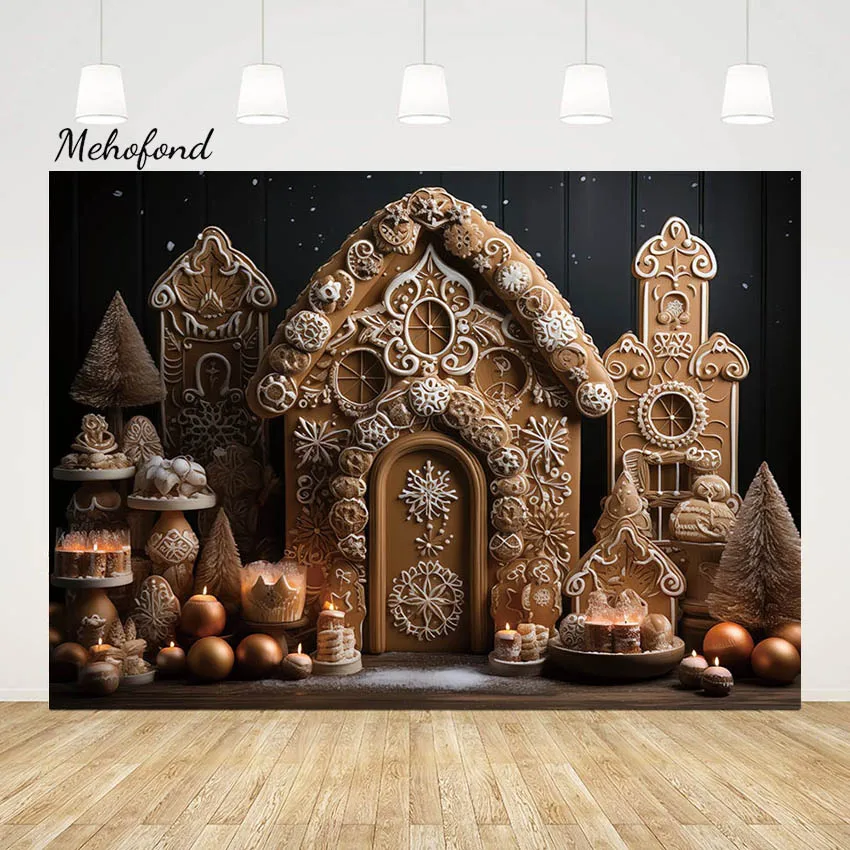 

Mehofond Winter Christmas Gingerbread House Photography Background Xmas Bread Kid Family Portrait Decor Backdrop Photo Studio