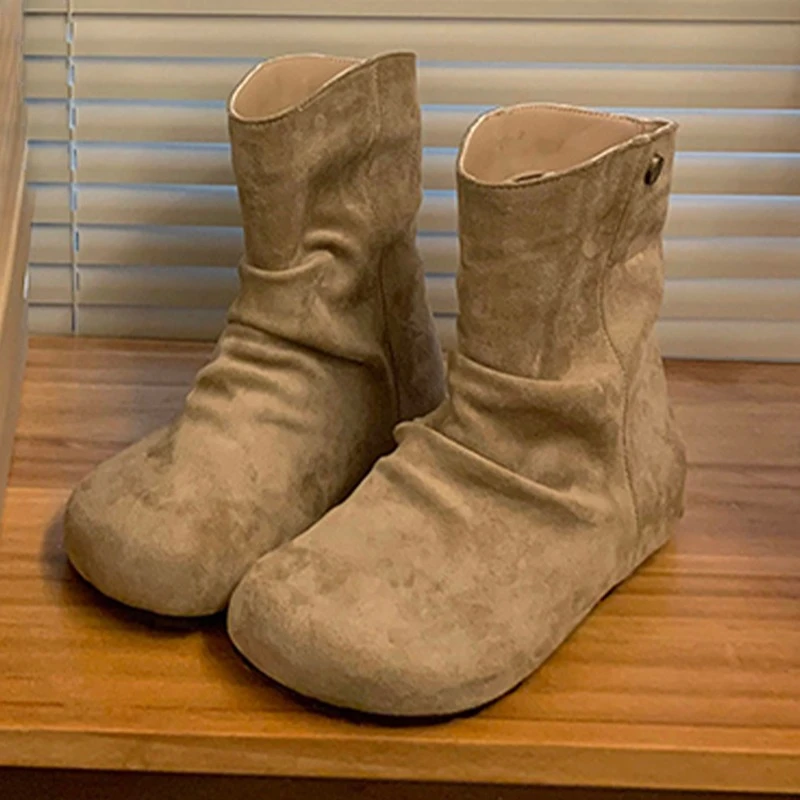 Flache Schuhe Damen Stiefeletten Wildleder Mode Kleid Schuhe Designer Neue Winterstiefel 2025, Trend Walking Casual Sport Botas Para Mujer