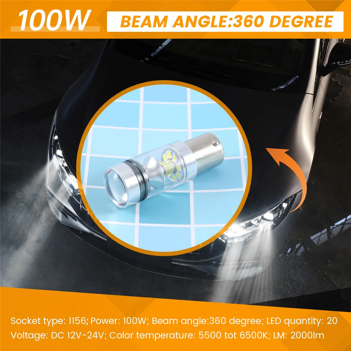 CMCN Super Bright 100W 2000Lm 1156 Led Reverse Vehicle Head Light Driving Light Ma