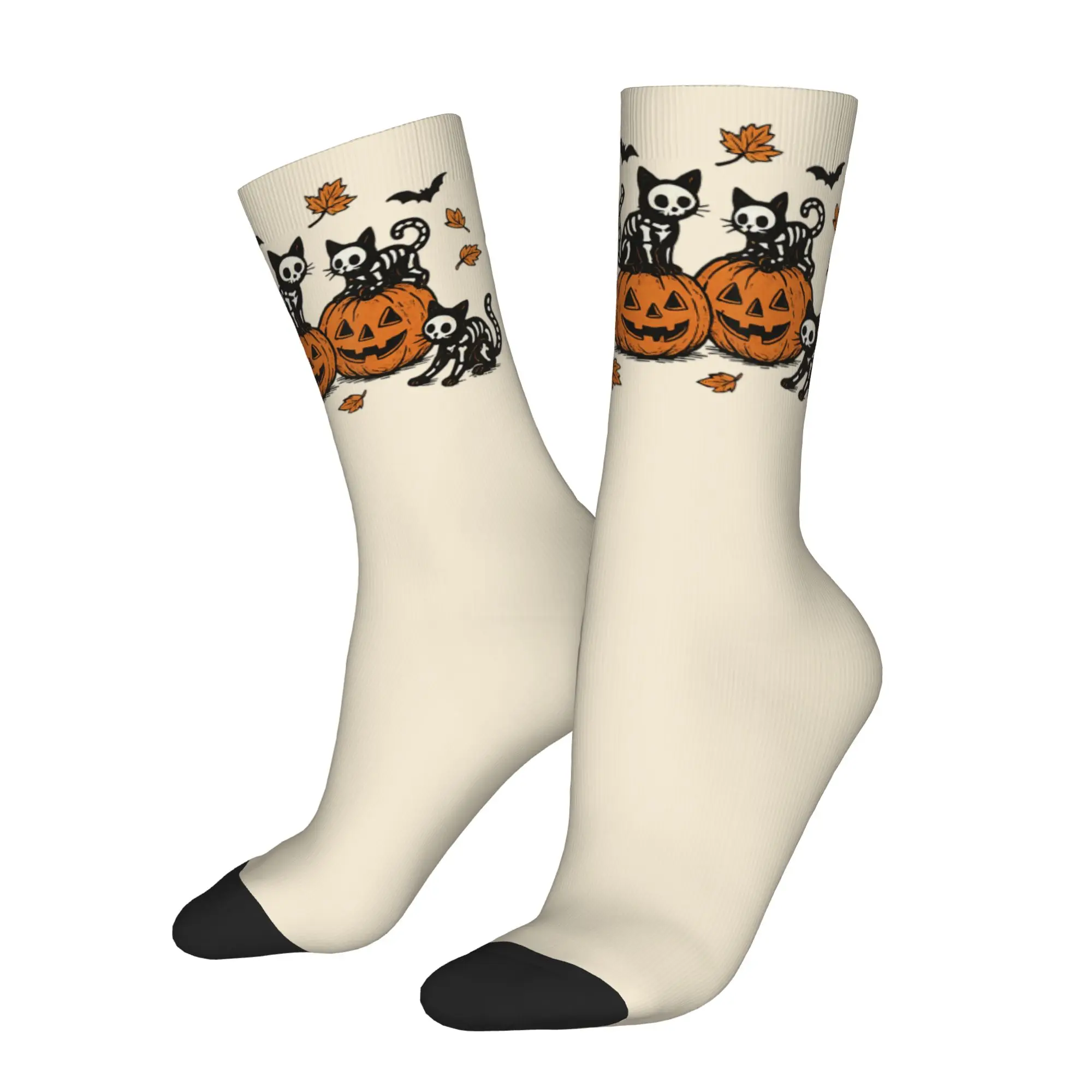 Happy Funny Male Men Socks Casual Funny Cat Skeleton Sock Pumpkins Halloween Graphic Women Socks Spring Summer Autumn Winter