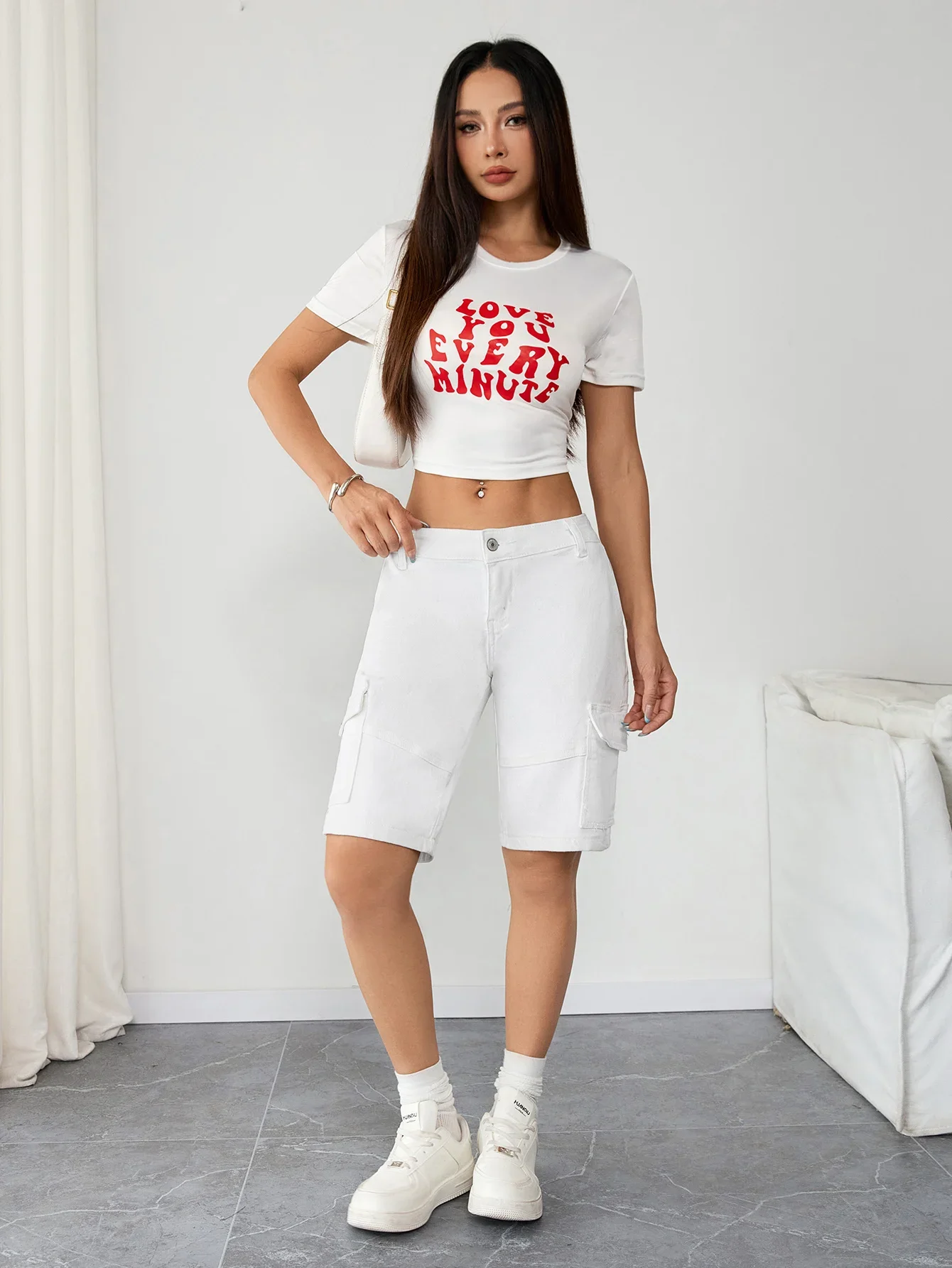 Casual denim cargobroek voor dames Mode witte spijkerbroek Stijlvolle denimkleding voor dames