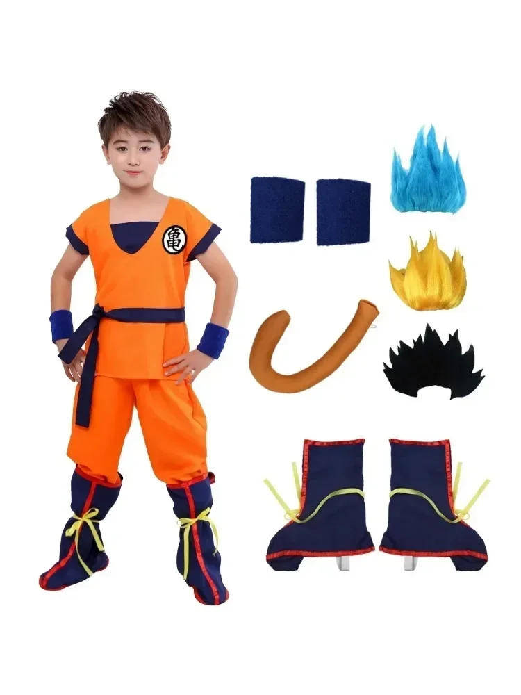 Halloween adulto crianças ternos son goku gui carnaval anime cosplay trajes de férias cauda pulso