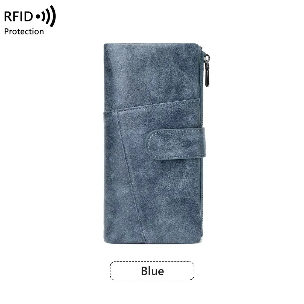 Retro RFID Anti-Theft Women's Wallet Double Zipper Large Capacity Clutch Bag Credit Card Slots Tri-fold Wallet For Women