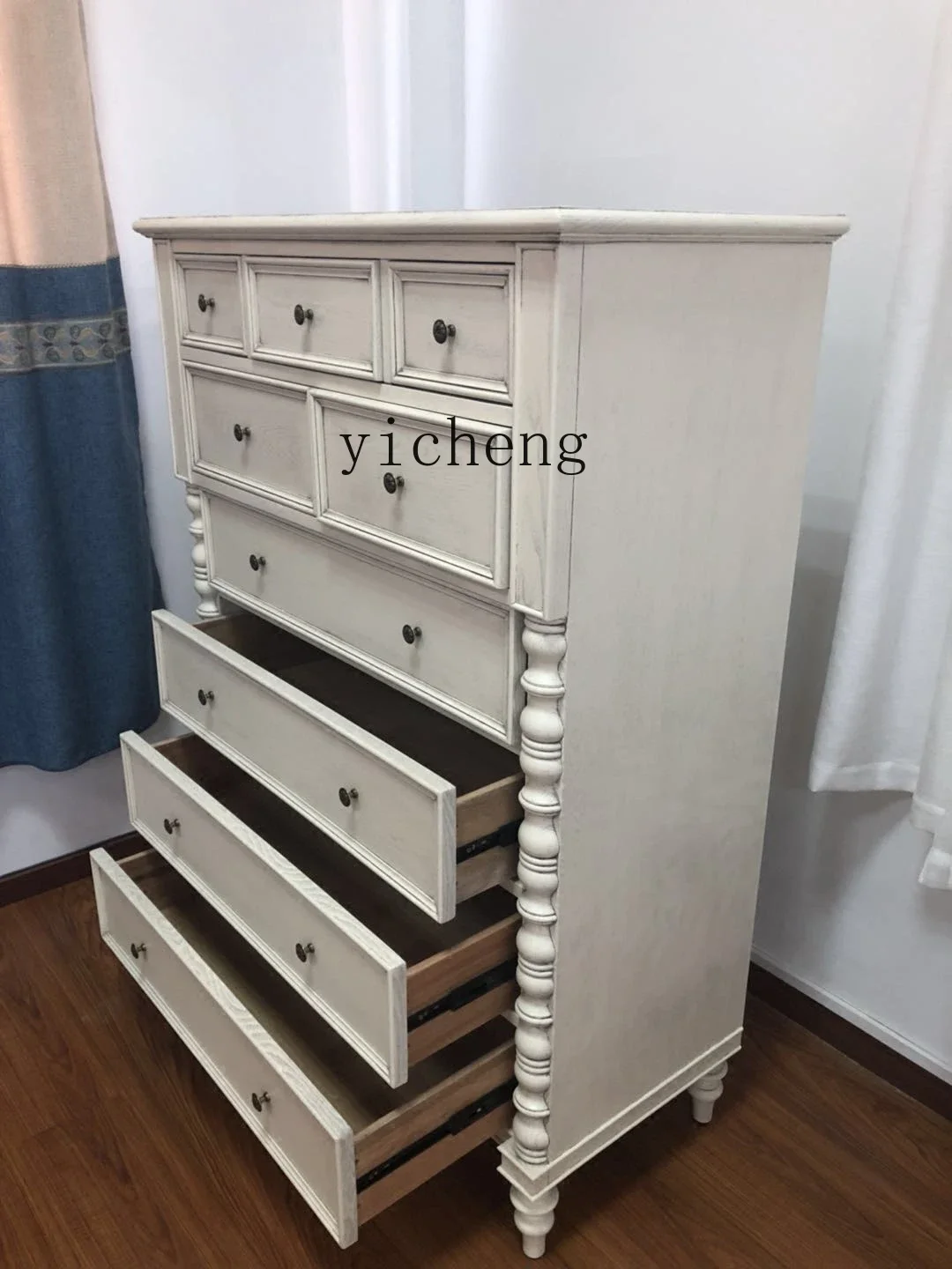 A22  Rural Solid Wood Chest Cabinet Living Room Storage Locker European Retro Old Storage Chest Cabinet