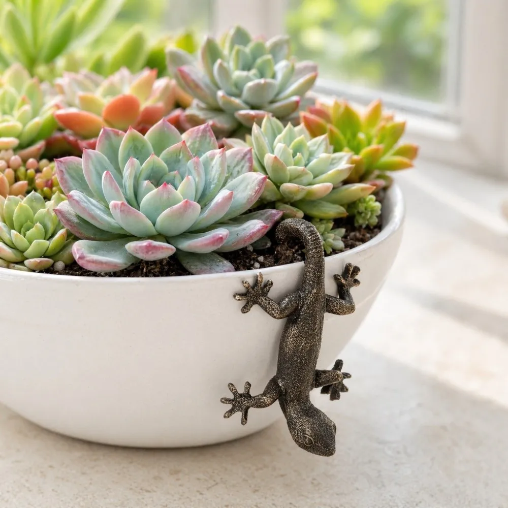 Potted Plant Partner Bronze Gecko Garden Decoration Hanging Decor Dog Puppy Resin Ornament Pot Buddies Resin Garden Figurine