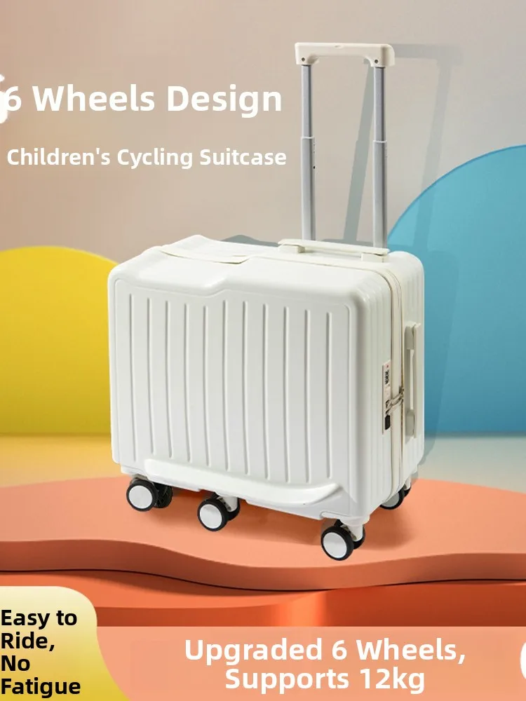 ort Children's Riding Lage Travel Suitcase with  Pull Rod Universal Wheels ABS PC Material ex Stripe Pattern