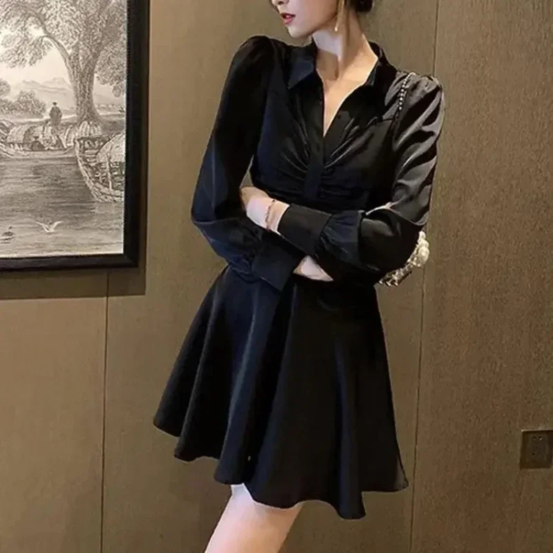 Spring Autumn Female Dress A Line Splicing Women's Long Sleeve Dresses Cotton Curvy Sensual Sexy Xxl Elastic One-piece Hot Y2k G