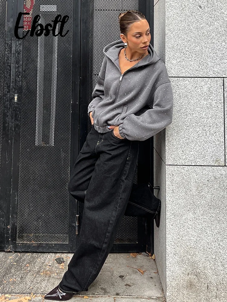 حجر الراين سستة هوديس التنانير مجموعة المرأة عادية مقنع جيوب كم كامل البلوز منتفخ تنورة قصيرة 2025 جديد Lasy الزي