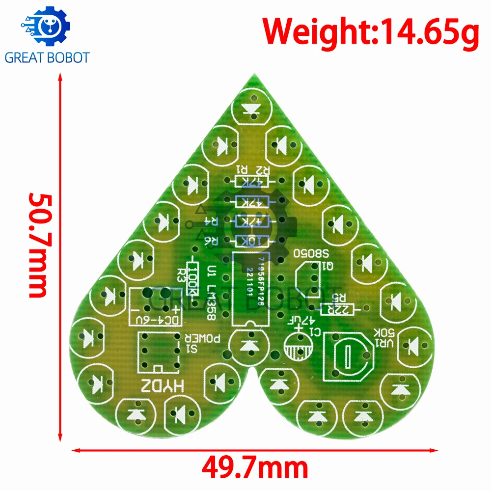 DC 4V-6V Heart Shape Breathing LED Lamp Kit - Red/White/Blue/Green DIY Electronic Suite for Arduino Beginners