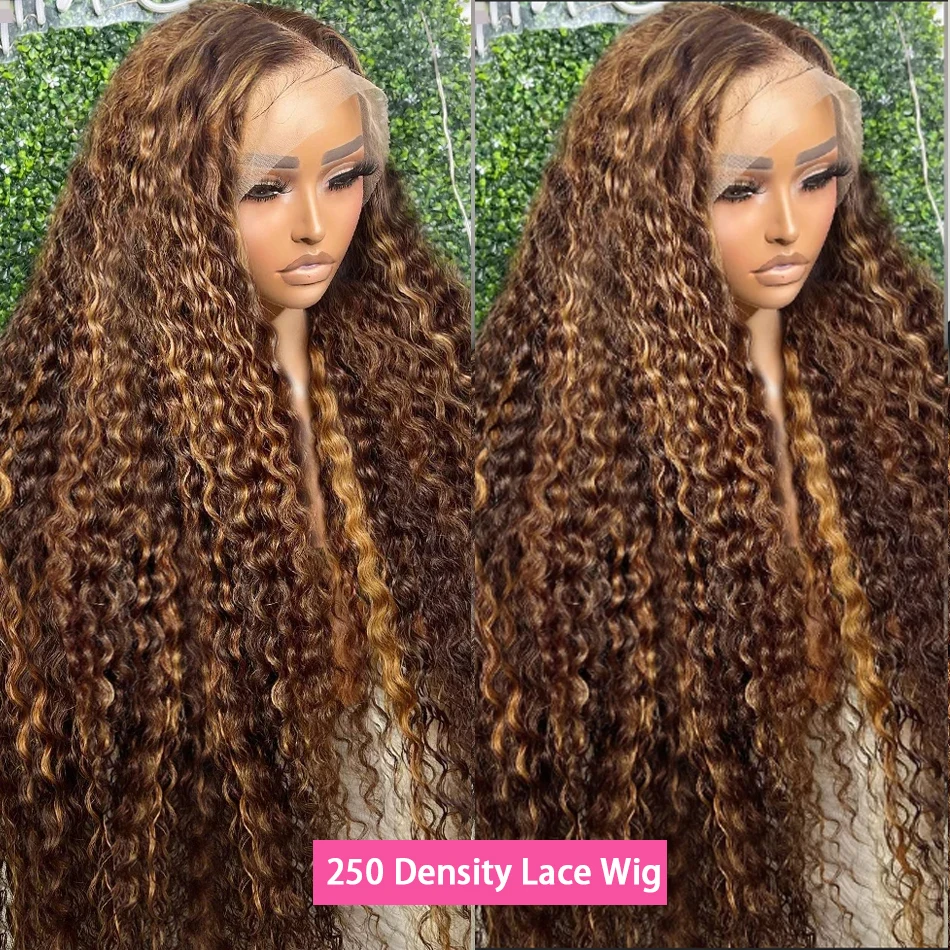 250 Density Highlight Wig Human Hair Ombre HD 13x6 Deep Wave Lace Frontal Wig Brazilian 13x4 Water Wave Curly Wigs For Women