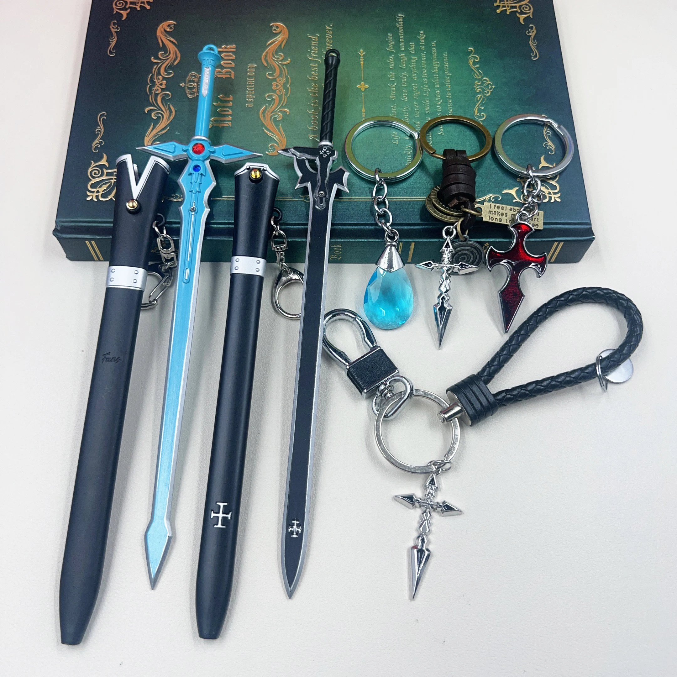 

23 см Kirigaya Kazuto Dark Repulsor с Yui's Blue Water Drop Брелок Элюкоидатор Меч SAO Art Online Аниме Модель Брелок Подарок