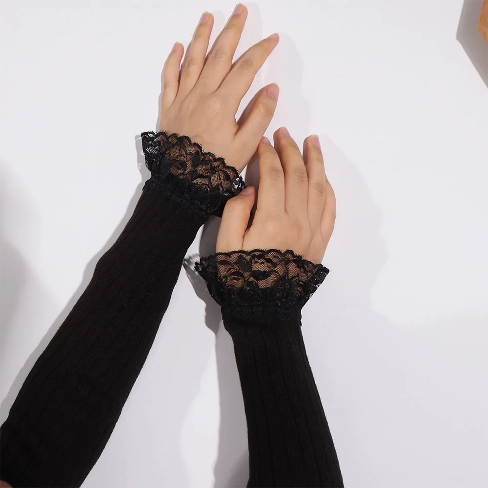 Mode japanischen Stil Y2K Spitze Oversleeve Gothic Harajuku JK Lolita Arm Ärmel Punk süße gestrickte Handschuhe Mädchen