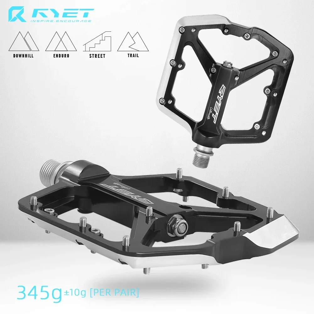 

RYET MTB Flat Pedals 345g Forged 6061-T6 Aluminum DU+Sealed Bearings 8 Adjustable Pins Chromoly Steel Non-slip Platform