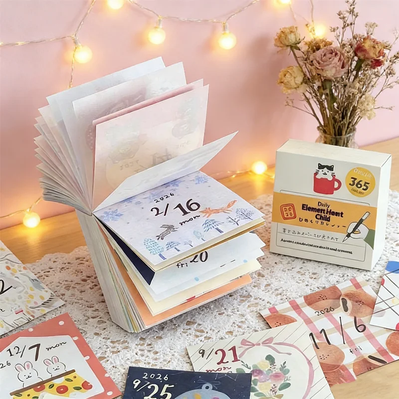 

Ежедневный иллюстрированный настольный календарь на 2026 год - блокнот в японском милом стиле с отрывными листами, объединяющий планирование, рисование и декорирование в одном.