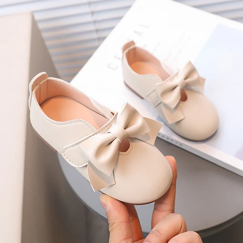 

Spring Summer Children Girls Leather Shoes Fashion Casual Elegant Girls Retro Bowknot Soft Bottom Non-Slip Princess Shoes