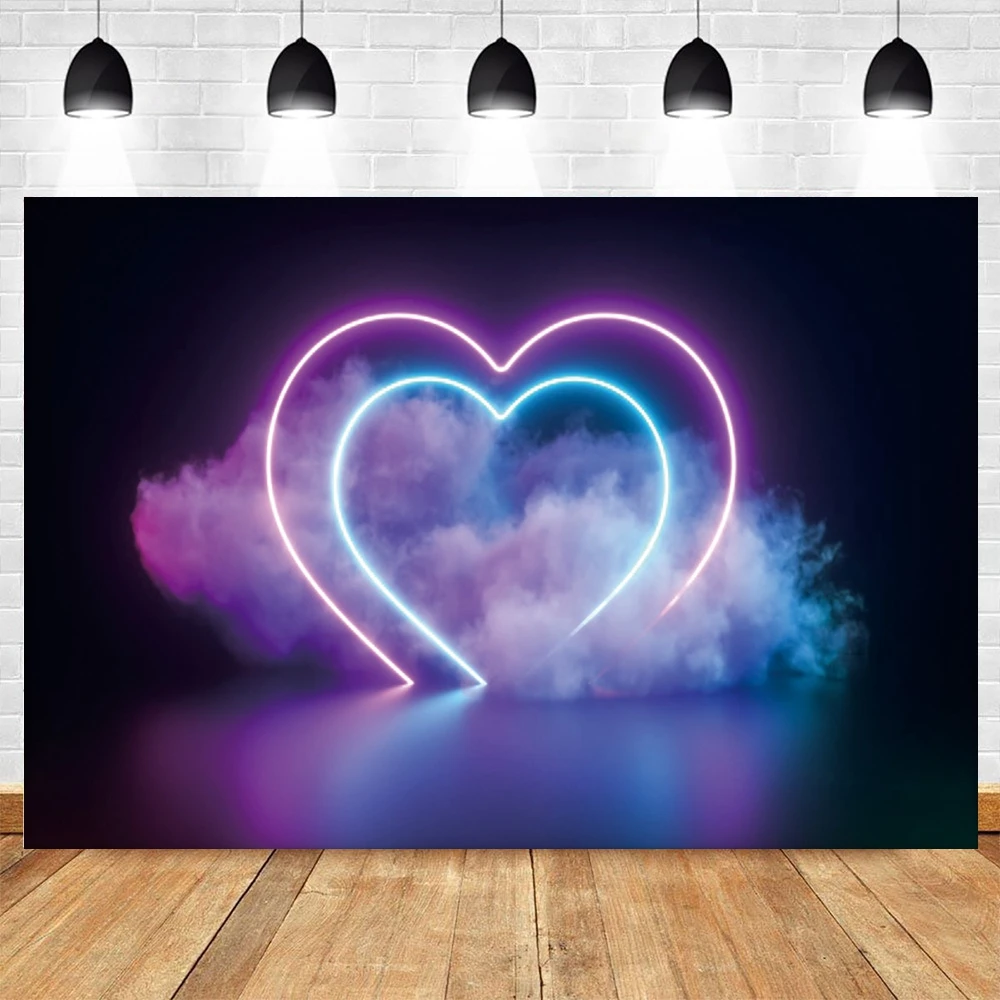 Neon Lights Stage Photography Backdrop Futuristic Electronic Aperture Smog Stage 80\'s 90\'s Disco Party Background Photo Studio