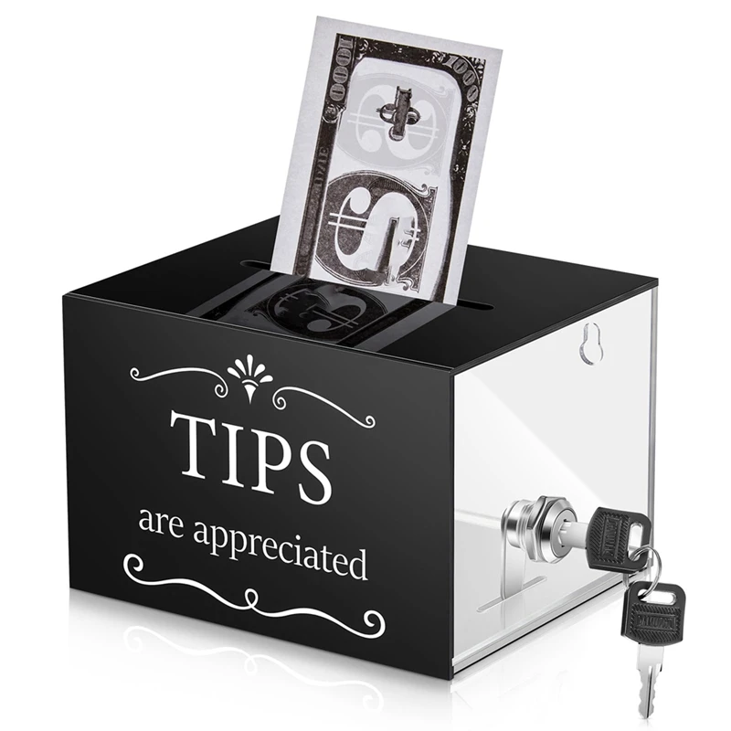 Tip Jars For Money 6 X 4 X 5 Inch Tip Collection Box With Lock Donation Suggestion Box For Tip Storage Raffling Box