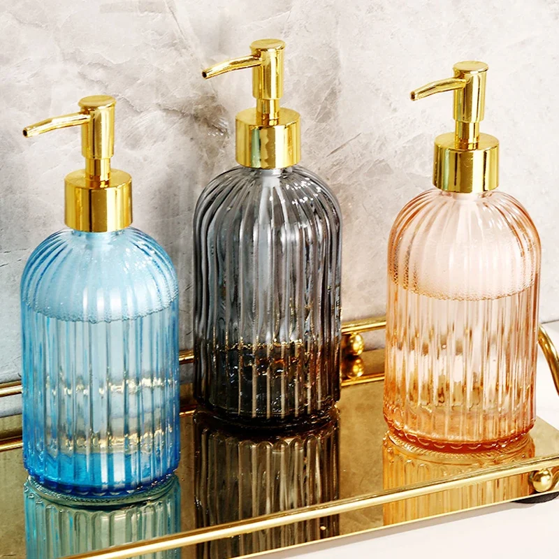 Nordic style light luxury glass lotion bottle hand sanitizer press bottle bathroom 330ml soap dispenser bathroom accessories set