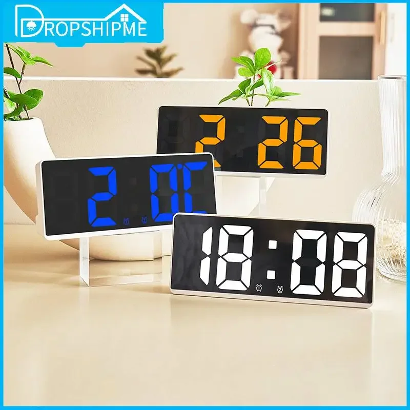 Dropshipme Alarm Clock for A Bedroom LED Clock with Temperature Electronic Table Date Display with Large Screen Home Decor