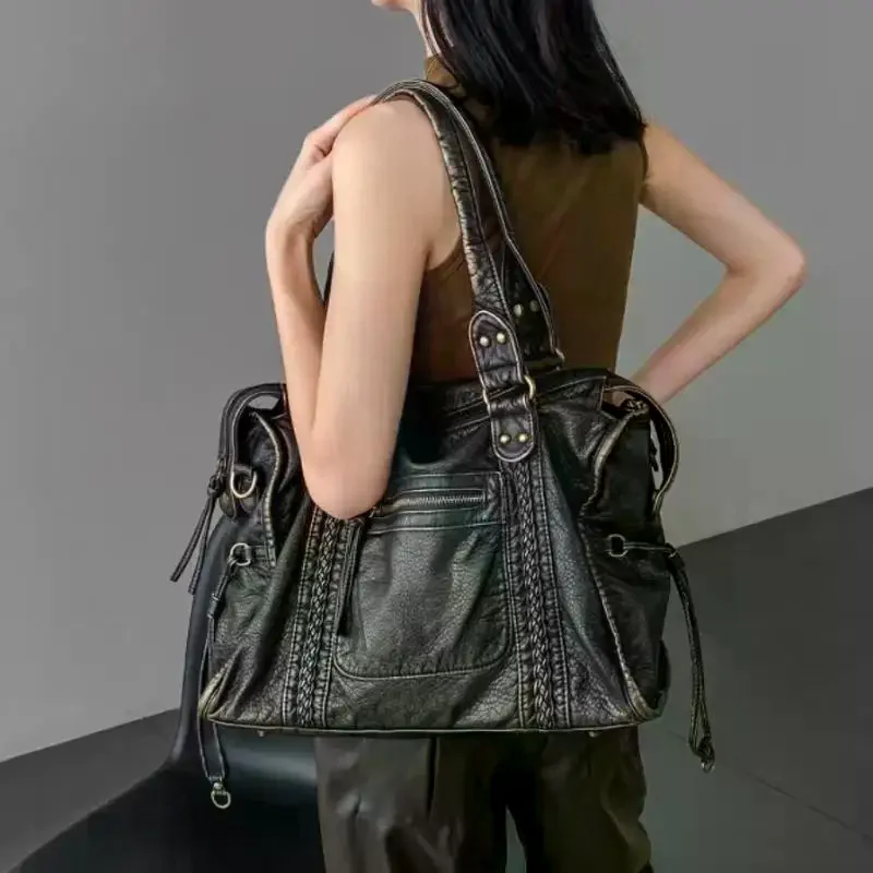Trendy Punk Large Tote, Soft Leather Unisex Messenger Bag, Practical Shoulder Bag for Daily Use and Travel, Unforgettable Gift