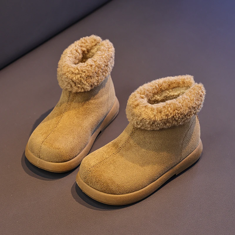 

Girls Boots for Winter Warm Plush Children's Outdoor Ankle Boots Thick Bottom Non-slip Kids Fashion Furry Cotton Boots Simple