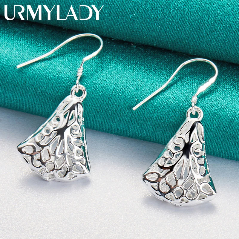 URMYLADY 925 Sterling Silver Hollow Sector Earrings For Women Wedding Party Fashion Charm Jewelry