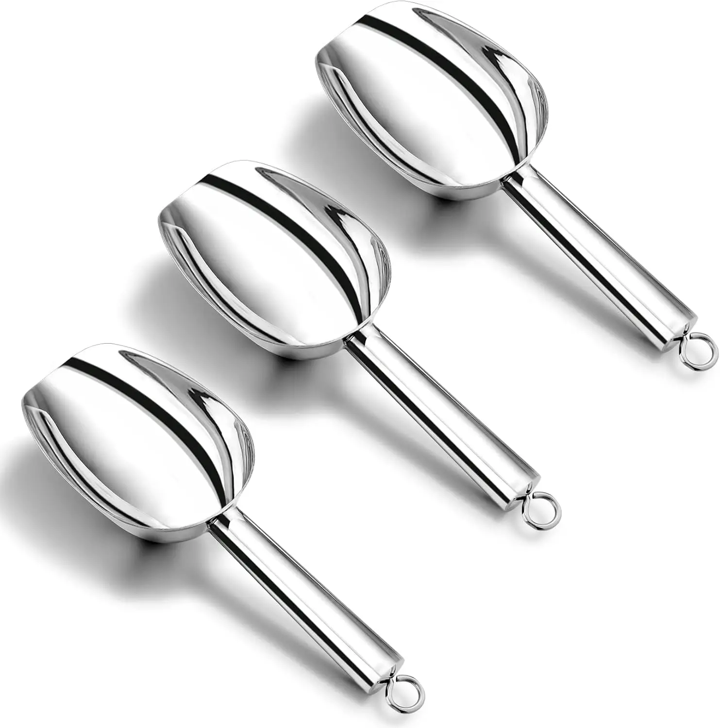 

3-Piece Stainless Steel Food Scoop Set, Mirror Finish, Dishwasher Safe, 3+3+3 Oz
