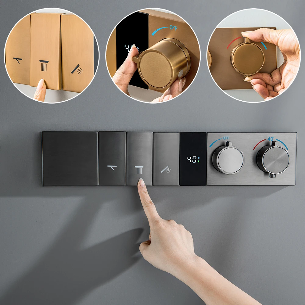 M Boenn 3 Functions Shower Set Smart Digital Display Thermostat Concealed Mixer Divider Ceiling LED Shower Head Bathroom Faucets