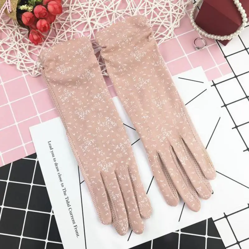 2024 New Fashion Gloves Women Mid-long Summer Cotton Black Print Cycling Thin Touch Screen Bike Car Driving Gloves for Women