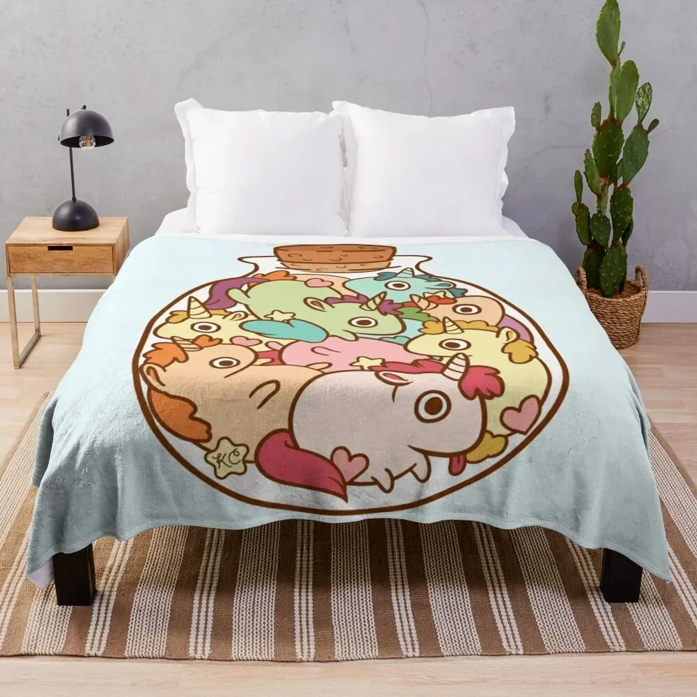 Bottle of Unicorns Throw Blanket Furrys Softest Summer Beddings Blankets