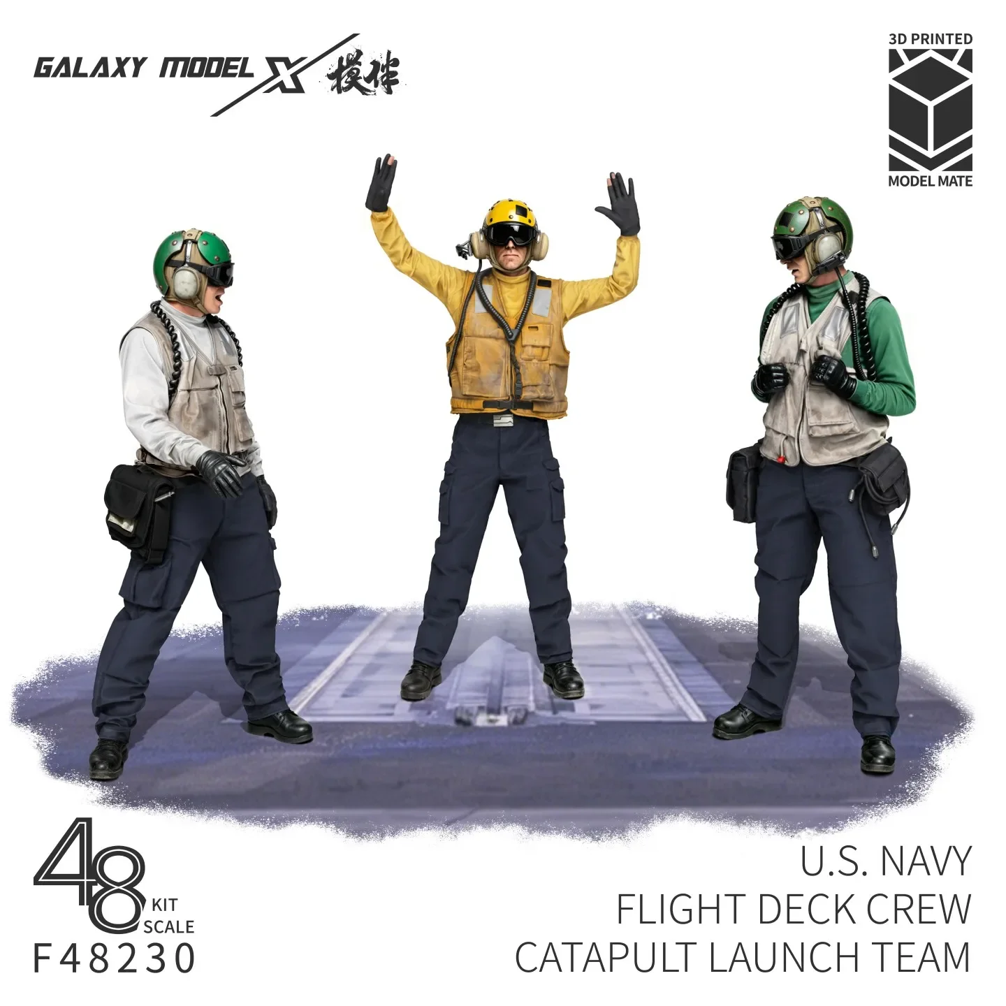 Galaxy F48230 1/48 USN Catapult Officer Deck Crew 3D Printed Resin Figure for Carrier Diorama (3 Figure - Not Paint)