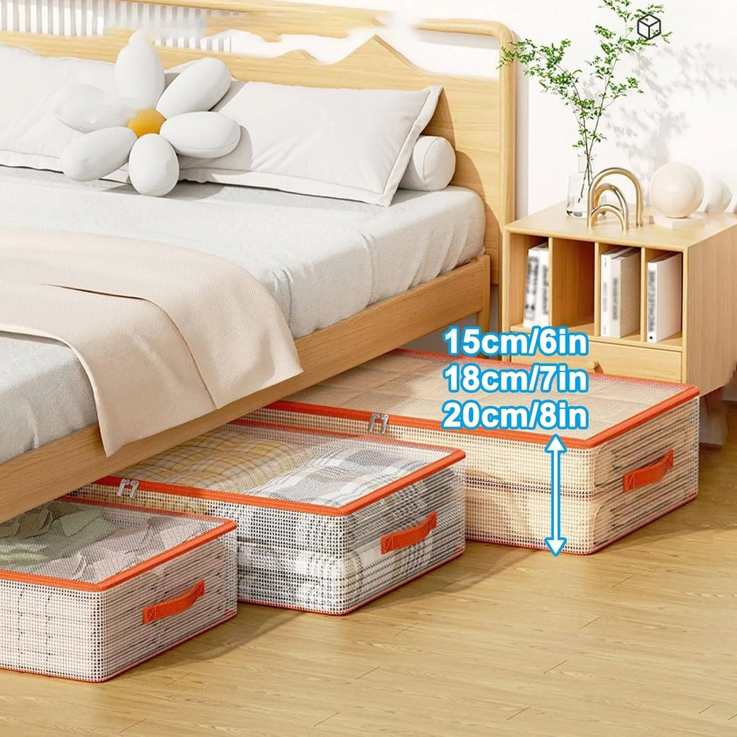 PVC Under Bed Storage Washable Underbed Storage Containers Fully Transparent Home Clothes Quilt Books Foldable Stackable Boxes